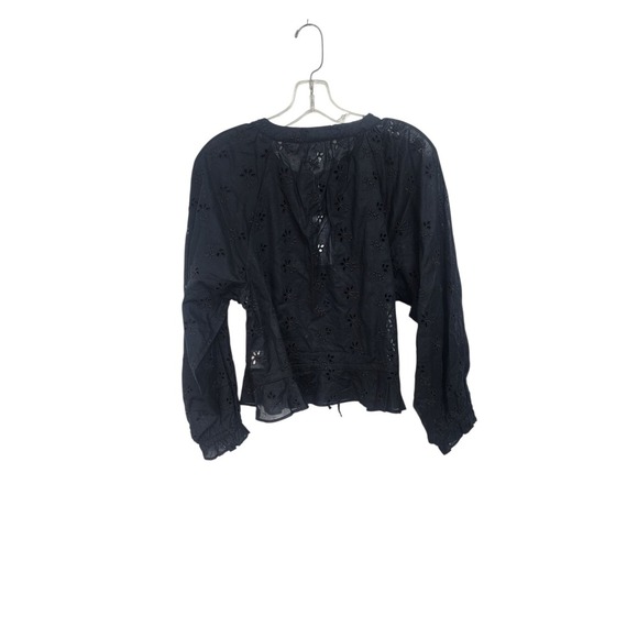 Outerknown Womens Button Down Long Sleeve Eyelet Top black - Size SP - Picture 2 of 5